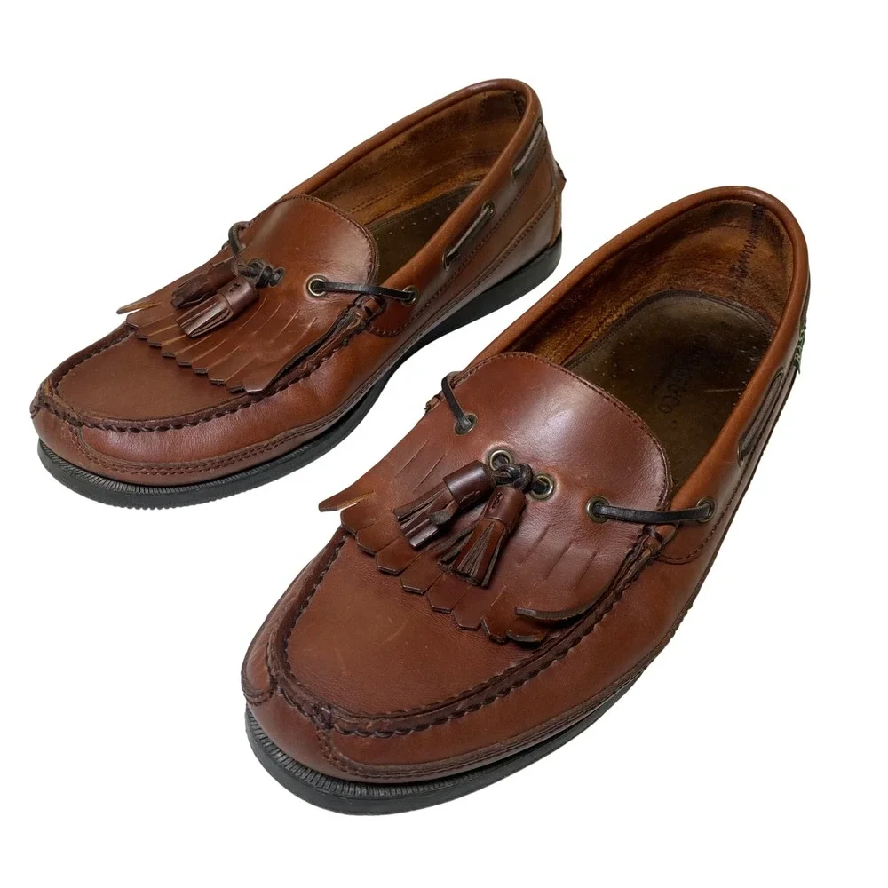 G.H. Bass Flint 1389 Men's Brown Leather Tassel Kiltie Loafers Size 12M Moc Toe